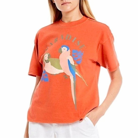 O’NEILL Paradise Tee in Tangerine Orange with Tropical Parrots Size XS (EUC) - Picture 1 of 10